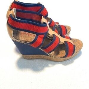 Splendid Nautical red and blue wedge sandal